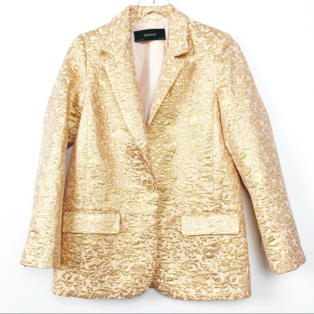 Zara | Metallic Blush Pink Jacquard Blazer S NWT